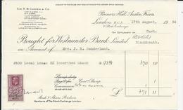 DOCUMENT BOURSIER 1934 AVEC TIMBRE FISCAL CONTRACT NOTE A 1 S - Steuermarken