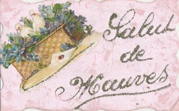 SALUT DE MAUVES - SUPERBE CARTE DENTELEE,SATINEE,COLORISEE, LETTRES DOREES, JOLIE CORBEILLE DE FLEURS - TOP !!! - Mauves-sur-Loire