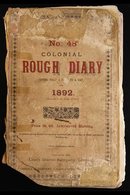 \Y 1892 FASCINATING - NATAL HARBOUR MASTER'S LOG.\Y  A Letts "Colonial Rough Diary For 1892" (distressed Condition But G - Other & Unclassified