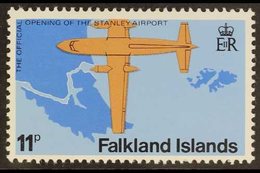 \Y AIRCRAFT\Y FALKLAND ISLANDS 1979 11p Blue & Brown "Airport",  WMK TO LEFT Variety, SG 361w, Never Hinged Mint For Mor - Non Classés