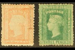 \Y NEW SOUTH WALES\Y 1860-72 Perf 13 1d Dull Red & 3d Blue- Green, SG 155/56, Mint, Quite Fresh & Attractive, Cat £280 F - Altri & Non Classificati