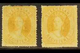 \Y QUEENSLAND\Y 1860-61 'REGISTERED' (6d) Orange- Yellows, Two Examples Exhibiting The 'intermediate Between Clean-cut A - Other & Unclassified