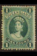 \Y QUEENSLAND\Y 1883 £1 Deep Green Chalon On Thin Paper, SG 156, Mint With Large Part Gum, Some Rough Perforations. For  - Other & Unclassified