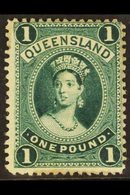 \Y QUEENSLAND\Y 1886 £1 Deep Green Chalon On Thick Paper, SG 161, Mint With Large Part Gum, Light Toning. For More Image - Andere & Zonder Classificatie