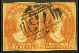 \Y TASMANIA\Y 1857-67 Imperf 1d Pale Red Brown Pair, SG 26, 3 Clear Margins, Fine Used For More Images, Please Visit Htt - Other & Unclassified