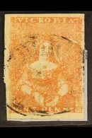 \Y VICTORIA\Y 1854 1d Orange-red Half Length, On Good Quality Paper By Campbell, SG 23, Four Good Margins, On A Piece Wi - Sonstige & Ohne Zuordnung