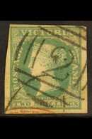 \Y VICTORIA\Y 1854-55 2s Dull Bluish Green On Pale Yellow Woodblock, SG 35, With Four Clear To Large Margins And Neat "2 - Other & Unclassified
