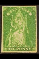 \Y VICTORIA\Y 1856 1d Yellow Green Queen On Throne, Star Watermark, SG 40, A Stunningly Fresh Mint Example With Four Mar - Autres & Non Classés
