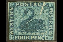 \Y WESTERN AUSTRALIA\Y 1860-4 4d Deep Blue, Wmk Upright, Imperf, PRE-PRINTING PAPER CREASE, SG 27, Fine Unused, Three Ma - Other & Unclassified