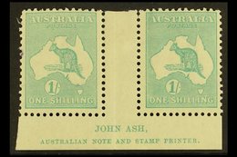 \Y 1915-27\Y 1s Blue-green, SG 40, JOHN ASH Imprint Gutter Pair, Mint, Tiny Ink Spot At Left. For More Images, Please Vi - Other & Unclassified