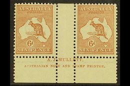 \Y 1923-24\Y 6d Chestnut Kangaroo, SG 73, MULLETT Imprint Gutter Pair From Plate 4, BW Spec 21zc, Very Fine Mint. For Mo - Other & Unclassified