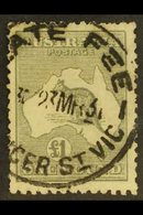 \Y 1923-4\Y £1 Grey 'Roo, SG 75, Used With "Late Fee" C.d.s., Blunt Perfs At Left, Cat.£325. For More Images, Please Vis - Other & Unclassified