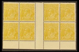 \Y 1924\Y KGV 4d Olive-yellow, SG 80, Lower Marginal INTERPANNEAU BLOCK OF EIGHT Mint, The Bottom Row Never Hinged, Ligh - Other & Unclassified