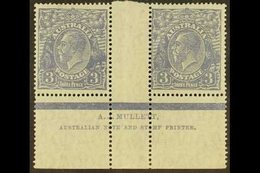 \Y 1926-30\Y 3d Dull Ultramarine KGV Head Perf 14, SG 90, Fine Mint Marginal Horizontal Gutter PAIR WITH MULLET IMPRINT  - Other & Unclassified