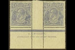 \Y 1926-30\Y 3d Dull Ultramarine KGV Head Perf 14, SG 90, Fine Mint Marginal Horizontal Gutter PAIR WITH MULLET IMPRINT  - Autres & Non Classés