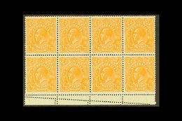 \Y 1928\Y ½d Orange - Perf 13½ X 12½, SG 94, Brusden White 69(9) Marginal Block Of 8 Showing Double Perforation In Margi - Other & Unclassified