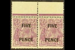 \Y 1930\Y FIVE PENCE On 4½d Violet, SG 120, Marginal Pair With Right Stamp Having Narrow E In Pence Variety, Brusden Whi - Autres & Non Classés