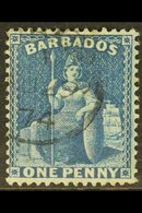 \Y 1870\Y 1d Blue On Blued Paper, Wmk Large Star, Perf 14-16, SG 44a, Very Fine Used. For More Images, Please Visit Http - Barbades (...-1966)