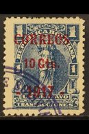 \Y 1917 COBIJA PROVISIONAL.\Y 1917 10c On 1c Blue Local Overprint Type 1 (Scott 102, SG 148c), Used With Part Of Violet  - Bolivië