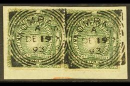 \Y 1890\Y 5r Grey-green, SG 19, Horizontal Pair On A Piece, Tied Neat Upright Mombasa Squared Circles Of December 1893,  - British East Africa