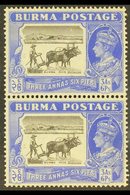 \Y 1946\Y 3a6p Black And Ultramarine With CURVED PLOUGH HANDLE In Vertical Pair With Normal, SG 57ba+57b, Mint. For More - Birmania (...-1947)