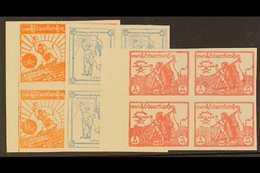 \Y JAPANESE OCCUPATION\Y 1943 (Aug) Independence Set Of Three As IMPERF BLOCKS OF FOUR, SG J85c/J87c, Very Fine Unused W - Burma (...-1947)