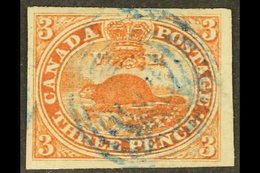 \Y 1852\Y 3d Deep Red On Wove Paper, SG 6, Very Fine Used With Large Margins All Round And Neat Central Blue Cancel. For - Andere & Zonder Classificatie