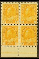 \Y 1911-25\Y 1c Yellow Admiral (Unitrade 105) With Type C LATHEWORK In The Lower Sheet Margin Of A Block Of Four, Fine M - Other & Unclassified