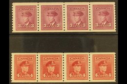 \Y 1948\Y 3c Rose Violet And 4c Dark Carmine War Effort Coil "Jump" Strips Of 4, Imperf X Perf 9½, Uni 280i/281i, Very F - Other & Unclassified