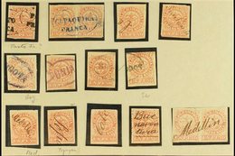 \Y 1868\Y 1p Rose Red Type I (Scott 57b, SG 56) - Fifteen Used Examples Incl Two Pairs Wit Postmark Interest Such As Ova - Colombia