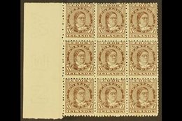 \Y 1893-1900\Y 1d Brown Queen, SG 5, A Superb Left Marginal Block Of Nine, Fine Mint With Eight Being Never Hinged, Very - Cook