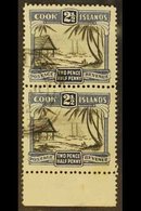 \Y 1932\Y 4d Black And Bright Blue Pictorial, Perf. 14 SG 102a, Vertical Lower Marginal Pair, Fine Cds Used.  For More I - Cook Islands