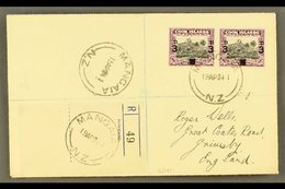 \Y 1940\Y 3d On 1½d Black And Purple, SG 130, Horizontal Pair On Neat 1941 "Wells" Envelope Registered MANGAIA To Englan - Cook Islands