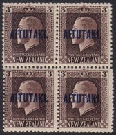 \Y AITUTAKI\Y 1918 3d Chocolate Mixed Perf (SG 16b) Never Hinged Mint BLOCK OF FOUR. For More Images, Please Visit Http: - Cookeilanden