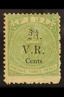 \Y 1875\Y 2c On 6c On 3d Green, Surcharge In Black, SG 25, Mint With A Couple Of Tiny Gum Thins, Light Crease Across Bas - Fidschi-Inseln (...-1970)