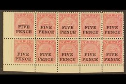 \Y 1892\Y 5d On 6d Rose, SG 75, Mint BLOCK OF TEN From The Lower- Left Corner Of The Sheet, Five Lower Stamps Never Hing - Fiji (...-1970)
