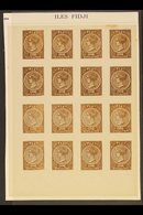 \Y FOURNIER FORGERIES.\Y 1881 1s Brown Imperforate Block Of 16 Forgeries By Francois Fournier, With Blue "Facsimile" Und - Fidji (...-1970)