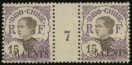 \Y INDO-CHINA\Y 1919 6c On 15c Violet In A "Millesimes" Gutter Pair With Number "7" Yv 77, Never Hinged Mint. For More I - Altri & Non Classificati