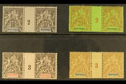 \Y MARTINIQUE\Y 1892 "Tablet" 10c, 20c, 25c And 30c (Yvert 35 & 37/39) In MILLESIMES PAIRS, Very Fine Mint (the 10c And  - Other & Unclassified