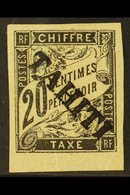 \Y TAHITI\Y POSTAGE DUES 1893 20c Black, Diagonal Overprint, Yvert 8, Couple Gum Bends Otherwise Very Fine Mint. Signed  - Other & Unclassified