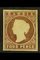 \Y 1869\Y 4d Pale Brown No Wmk, SG 2, Mint Part OG With 4 Good Neat Margins. For More Images, Please Visit Http://www.sa - Gambia (...-1964)