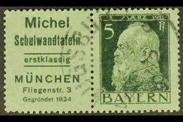 \Y BAVARIA\Y 1911 Michel Advert Label+5pf Green On Green Type III Horizontal SE-TENANT PAIR, Michel W 1.8, Finely Cds Us - Other & Unclassified