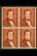 \Y 1951\Y 20pf Brown-lake Lortzing (Michel 74, SG B74), Superb Never Hinged Mint BLOCK Of 4, Very Fresh. (4 Stamps) For  - Sonstige & Ohne Zuordnung