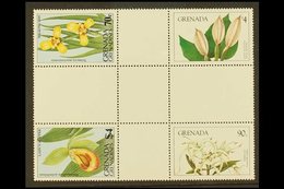 \Y 1984\Y 90c (Spider Lily) And $4 (Giant Alocosa), Flowers, SG 1331/1332, These In A Cross Gutter Block In Combination  - Grenada (...-1974)
