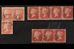 \Y 1856-58\Y GB 1d Reds Perf 14 Wmk LC, With 2 Strips Of 3 (one Irregular) & A Strip Of 4, All Used With Fine Irish Spoo - Sonstige & Ohne Zuordnung