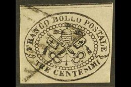 \Y PAPAL STATES\Y 1867 3c Black On Rosy Drab, Imperf, SG 32, Sassone 14, Used, Margins Cut Clear Of Oval Design, SG Cat. - Zonder Classificatie