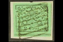 \Y PAPAL STATES\Y 1867 2c Black On Yellow-green, Imperf, SG 30, Sassone 13, Good Used On Small Piece, Margins Cut Well C - Zonder Classificatie