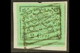 \Y PAPAL STATES\Y 1867 2c Black On Yellow-green, Imperf, SG 30, Sassone 13, Good Used On Small Piece, Margins Cut Well C - Unclassified