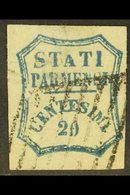\Y PARMA\Y 1859 20c Blue Provisional Govt, Variety "short A In STATI" (Pos. 37), Sass 15e, Used, Small Thins. Cat Sass € - Unclassified