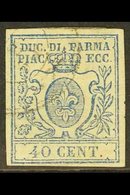 \Y PARMA\Y 1859 40c Blue, Imperf, SG 21, Fine Used, Four Margins, Pressed Horizontal Crease, SG Cat.£650. For More Image - Unclassified